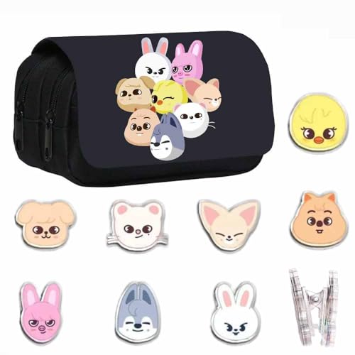 YiJee Stray Kids Federmäppchen Set – Segeltuch Etui mit 7 SKZOO Ordnern, KPOP Fans,Stray Kids Geschenk-Set von YiJee