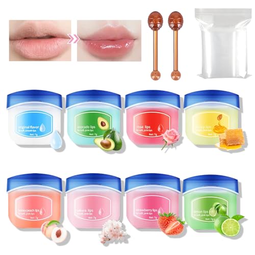 Hydrating Lip Balm Set, 8 Stke lippenpflege Feuchtigkeitsspendende Lippenmaske, Lip Sleeping Mask mit 2stke Löffel, Lippenbalsam zum Aufhellung von Lippenfältchen, Lippenpflege und Feuchtigkeit von YiJiuBa