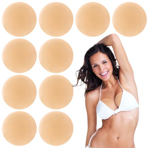 10 Stück Silikon Nippelpads, Selbstklebende Nipple Covers Damen Nipple Pads, Unsichtbare Brustwarzenschutz, Brustwarzenabdeckungen Aufkleber, Brust Pads, Waschbares Nippelpads Wiederverwendbar(8cm) von YiLUXmyyxgs