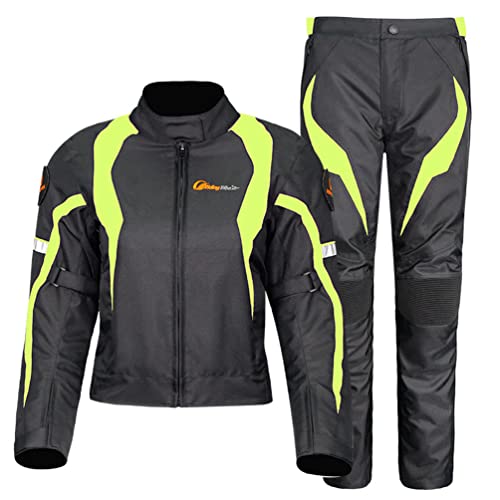 YiLianDa Damen Motorradkombi 2-teiliges Set Mit Protektoren Motorradhose & Motorradjake Wasserdicht Reflektierend Wärme Textil Motorradbekleidung Cross Moto Schutz Jacke und Hose (Grün, XXL) von YiLianDa