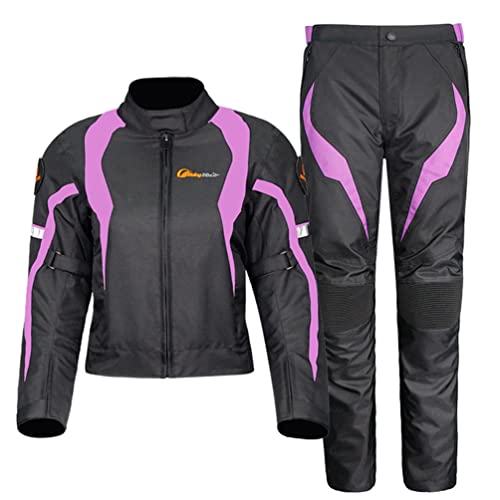 YiLianDa Damen Motorradkombi 2-teiliges Set Mit Protektoren Motorradhose & Motorradjake Wasserdicht Reflektierend Wärme Textil Motorradbekleidung Cross Moto Schutz Jacke und Hose (Violett, L) von YiLianDa