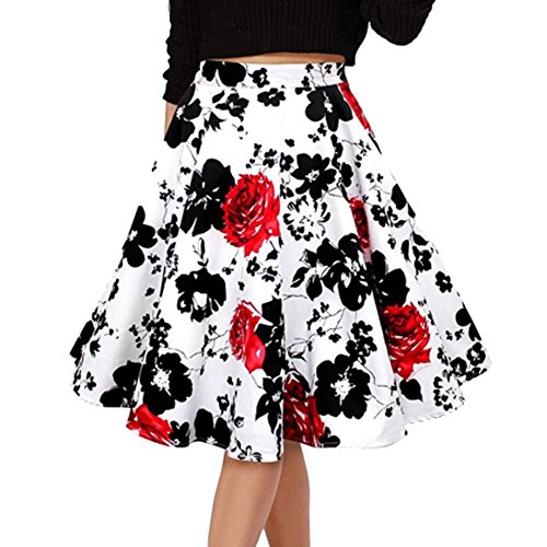 YiLianDa Damen Rock Plissee Vintage Röcke Rockabilly Polka Dots Sommerrock Strand Rock Blume 3XL von YiLianDa