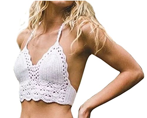 YiLianDa Damen Strick Häkeln Bikini Push up Bikini Tops Bikini Oberteile Neckholder Badeanzug Bademode Tank Tops Strand Bikini von YiLianDa