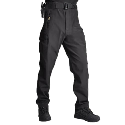 YiLianDa Herren Damen Taktische Softshellhose Fleece Gefütterte Militär Army Outdoor Wanderhose Trekking Hose Wasserdicht Warm Camping Jagd Ski Camo Hosen Schwarz S von YiLianDa