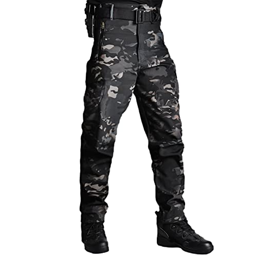 YiLianDa Herren Damen Taktische Softshellhose Fleece Gefütterte Militär Army Outdoor Wanderhose Trekking Hose Wasserdicht Warm Camping Jagd Ski Camo Hosen Schwarzer CP S von YiLianDa