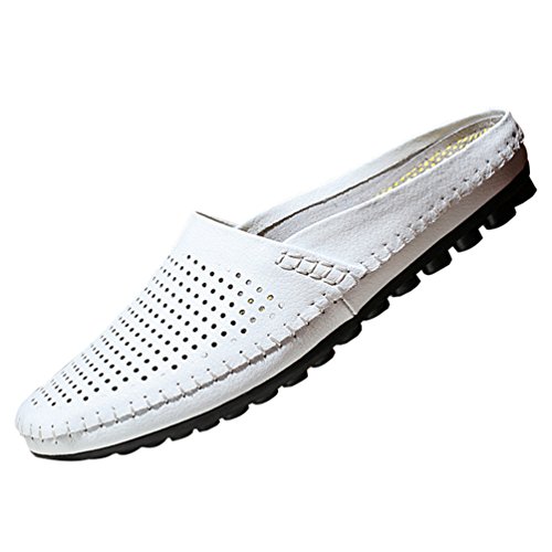 YiLianDa Herren Mokassins Bequeme Slipper Lederoptik Freizeit Schuhe Weiß 43 von YiLianDa