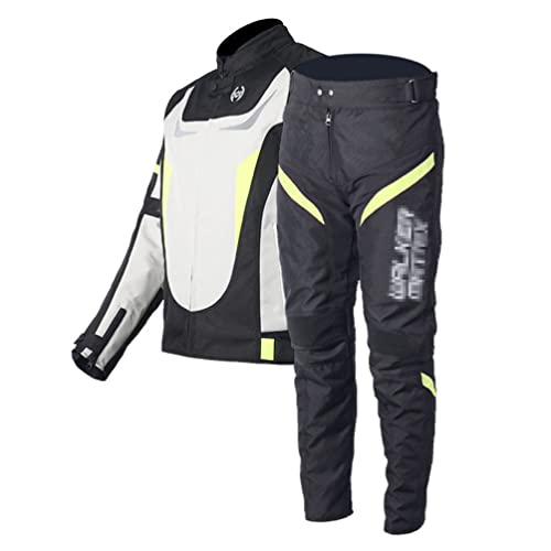 YiLianDa Motorradkombi 2-teiliges Set Mit Protektoren Herren Motorradhose & Motorradjake Wasserdicht Reflektierend Wärme Textil Motorradbekleidung Cross Moto Schutz Jacke und Hose (Gelb, M) von YiLianDa