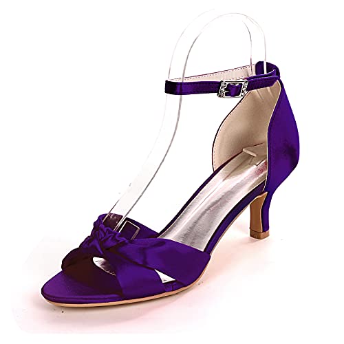 YiLuFanHua Damen Brautschuhe Kitten Heel Offene Zehen Sandalen Minimalismus Satin Solide Schuhe Für Hochzeit Oder Abend,Dark Purple,42 EU von YiLuFanHua