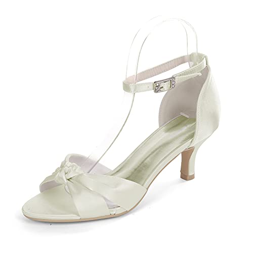 YiLuFanHua Damen Brautschuhe Kitten Heel Offene Zehen Sandalen Minimalismus Satin Solide Schuhe Für Hochzeit Oder Abend,Ivory White,38 EU von YiLuFanHua