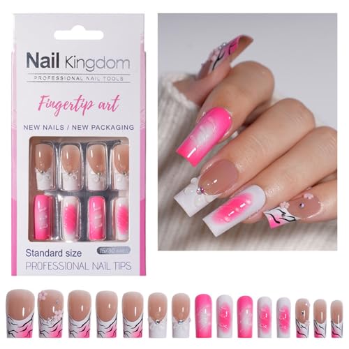 30 Prozent Glänzende Französische Spitze Presse Auf Nägeln Langer Square Formstift Auf Nägeln Maniküre Glänzende Acryl Falsche Nägel Für Frauen von YiNLuax