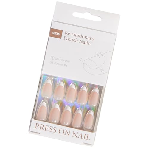 30-teiliges Press On Nägel Mandel Mittel Kunstnägel Acryl Falschnägel Set Mit Französischer Spitze Zum Aufkleben Auf Den Nägeln Für Frauen Und Mädchen von YiNLuax