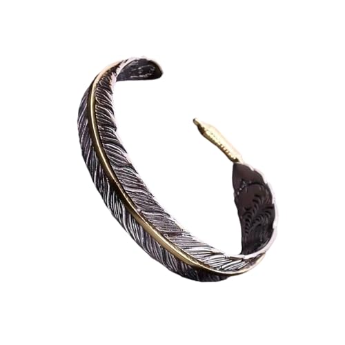 Delessed Gefiedertes Offenes Armband Einstellbar Unisex Manschettenknopfgeschenk Ethnische Accessoires Handgefertigtes Schmuck Für Frauen Männer Vintage Distressed Feather Manschette Armband von YiNLuax
