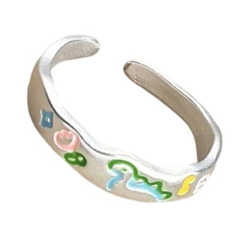 Dopamin Dinosaurier Graffiti Ringe Grüne Dinosaurierlegierung Verstellbar Mit Bunten Star Decor Girls 'Modeschmuck Teen Mode Ringe von YiNLuax