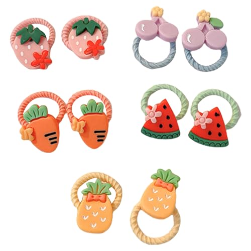 Haargummi-Set mit niedlichem Cartoon-Motiv, elastisch, für kleine Mädchen und Kleinkinder, mit bunten Blumen- oder Obst-Designs, 10 Stück von YiNLuax