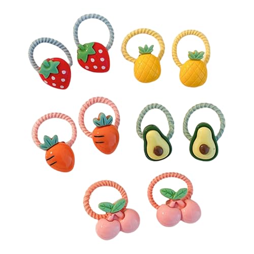 Haargummi-Set mit niedlichem Cartoon-Motiv, elastisch, für kleine Mädchen und Kleinkinder, mit bunten Blumen- oder Obst-Designs, 10 Stück von YiNLuax