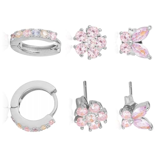 Stilvolle Farbenfrohe Zirkonia Eingelegtes Hoop Ohrringe Set Blumen Schmetterling Knorpel Stollen Ohrringe Accessoires Für Damen von YiNLuax