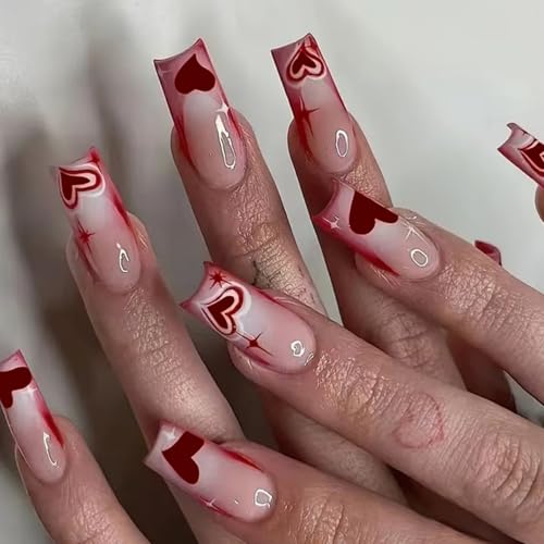 Valentinstag Liebe Herz Zum Aufdrücken Der Nägel Quadratisch Glänzend Mit Französischer Spitze Acryl Zum Aufkleben Auf Den Nägeln Maniküre Für Frauen Und Mädchen von YiNLuax