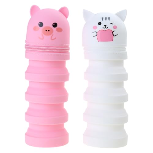 YiNLuax 2pcs Cartoon Pencil Hülle Teleskopstiftbeutel Für Kinder Reißverschluss Silikonstiftkoffer Desktop Stifthalter Tragbarer Schreibwerkzeugbeutel von YiNLuax
