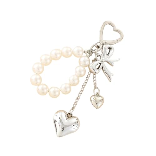 YiNLuax Ästhetischer Schlüsselbund Charme Perlen Bögen Bag Anhänger Süßer Herzschlüsselkainer Hängen Origination Für Damen Perlen Keychain Bag Charms von YiNLuax