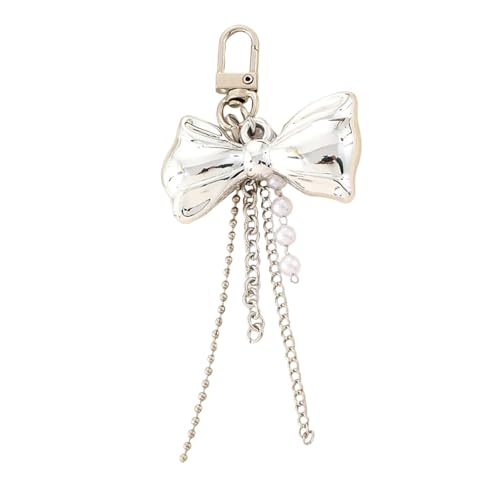 YiNLuax Ästhetischer Schlüsselbund Charme Perlen Bögen Bag Anhänger Süßer Herzschlüsselkainer Hängen Origination Für Damen Perlen Keychain Bag Charms von YiNLuax