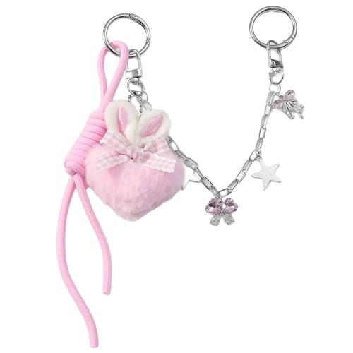 YiNLuax Autoschlüsselketten Geflochtener Seilschlüsselketten Herzschlüsselungsbeutel Charm Plüsch Pompoms Rucksack Anhänger Anhänger Heuchter Beutel Bögen Keyring Plüsch Pompoms Keychain Charme von YiNLuax