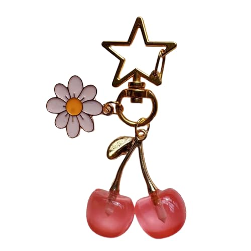 YiNLuax Cherries Keyring Mit Blumenheizen Stilvolle Obstform Schlüsselringe Einzigartige Leichte Tasche Charme Ornament Für Den Täglichen Gebrauch Frauenschlüsselkette von YiNLuax
