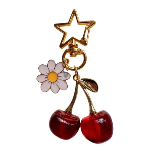 YiNLuax Cherries Keyring Mit Blumenheizen Stilvolle Obstform Schlüsselringe Einzigartige Leichte Tasche Charme Ornament Für Den Täglichen Gebrauch Frauenschlüsselkette von YiNLuax