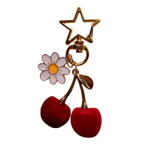 YiNLuax Cherries Keyring Mit Blumenheizen Stilvolle Obstform Schlüsselringe Einzigartige Leichte Tasche Charme Ornament Für Den Täglichen Gebrauch Frauenschlüsselkette von YiNLuax