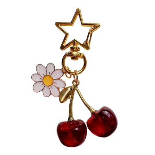 YiNLuax Cherries Keyring Mit Blumenheizen Stilvolle Obstform Schlüsselringe Einzigartige Leichte Tasche Charme Ornament Für Den Täglichen Gebrauch Frauenschlüsselkette von YiNLuax