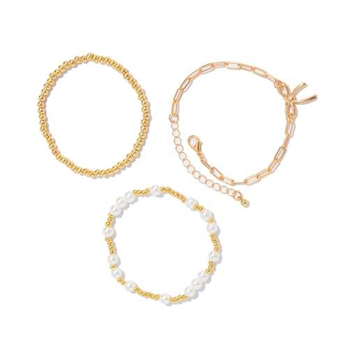 YiNLuax Delicate Imitation Pearls Bowknot Charmarmband Mit Verstellbarem Ketten Stylish Armband Accessoire Für Frauen Modisches Bogenknoten Design Armband von YiNLuax