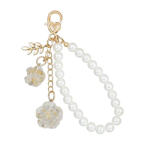 YiNLuax Delicate Lightweight Harz Rose Keyring Mit Perlenkettenkettenrostbriefe Schlüsselhalter Stylish Bag Accessoires Für Den Täglichen Gebrauch Schicker Schlüsselbundornament von YiNLuax