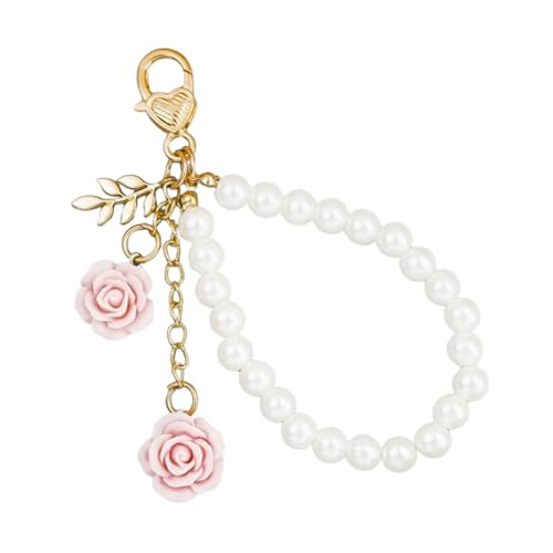 YiNLuax Delicate Lightweight Harz Rose Keyring Mit Perlenkettenkettenrostbriefe Schlüsselhalter Stylish Bag Accessoires Für Den Täglichen Gebrauch Schicker Schlüsselbundornament von YiNLuax