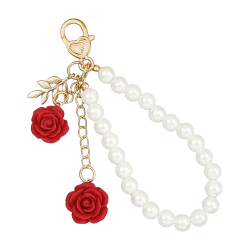 YiNLuax Delicate Lightweight Harz Rose Keyring Mit Perlenkettenkettenrostbriefe Schlüsselhalter Stylish Bag Accessoires Für Den Täglichen Gebrauch Schicker Schlüsselbundornament von YiNLuax