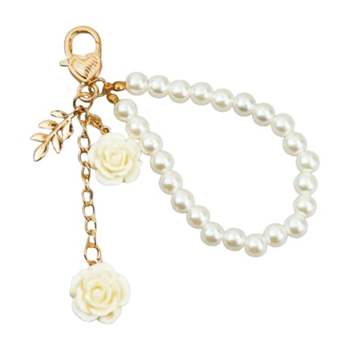 YiNLuax Delicate Lightweight Harz Rose Keyring Mit Perlenkettenkettenrostbriefe Schlüsselhalter Stylish Bag Accessoires Für Den Täglichen Gebrauch Schicker Schlüsselbundornament von YiNLuax