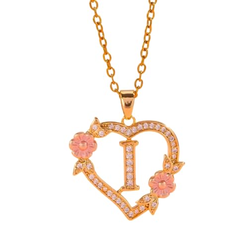 YiNLuax Eleganter Hohlausleitungsbrief Charme Halskette Messing Floral Herz Anhänger Leichter Schmuck Für Besondere Anlässe Stylische Anfängliche Halskette Für Sie von YiNLuax