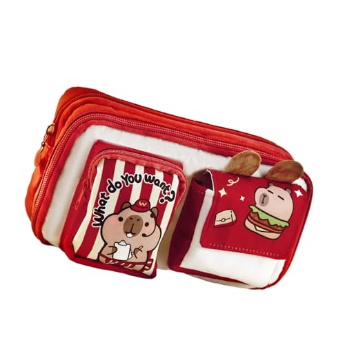 YiNLuax Federmäppchen mit Cartoon-Bär, hübsches Federmäppchen, großes Fassungsvermögen, Stiftetasche, Schule, Büro, Roter Burger, Size about 232x130mm/9.06x5.12 von YiNLuax