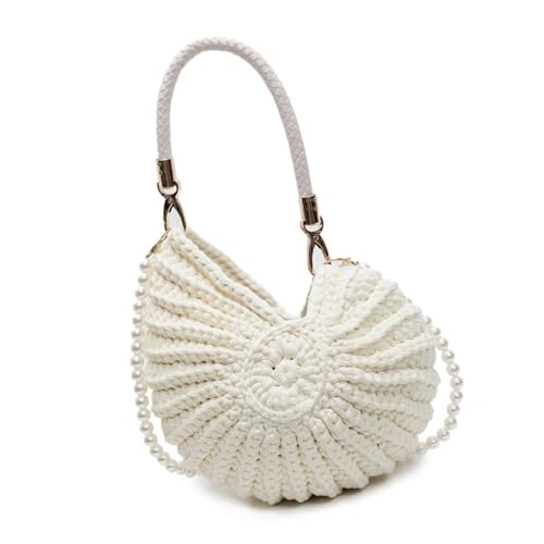 YiNLuax Frauenschuk Handtasche Handgewebte Umhängetasche Mit Perlenriemenobergrenze Stilvoller Crossbody Muscheln Handgewebtes Schulter Für Frauen Handtaschen Häkel von YiNLuax