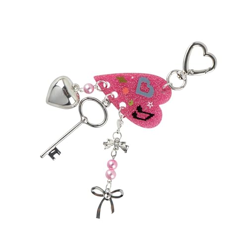 YiNLuax Herzschlüsselanhänger Bowknot Anhänger Acryl Schlüsselbund Bunte Fashion Key Orloy Textur Perfekt Für Trendige Mädchen Süßer Mädchen Schlüsselring von YiNLuax
