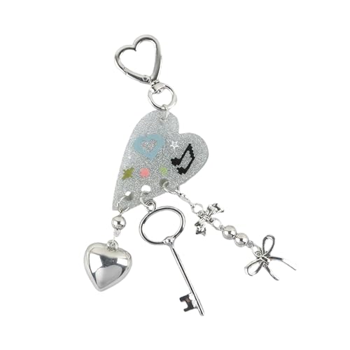 YiNLuax Herzschlüsselanhänger Bowknot Anhänger Acryl Schlüsselbund Bunte Fashion Key Orloy Textur Perfekt Für Trendige Mädchen Süßer Mädchen Schlüsselring von YiNLuax