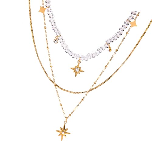YiNLuax Mode Schicht Anhänger Halskette Mit Kubischer Zirkonia Detail Und Bequemer Edelstahlstapelschicht Halskette Mit Diamanten Charme von YiNLuax