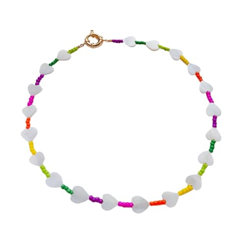 YiNLuax Modische Halskette mit Herz- und Sternmuschel-Anhänger mit Perlen, leichtes Design, für den täglichen Gebrauch, Allergie-Perlen-Choker von YiNLuax