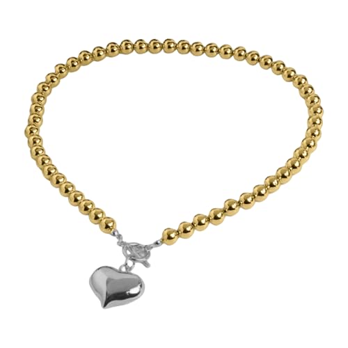 YiNLuax Multi Farblegierung Herz Anhänger Halskette Trendy Layering Perlen Design Collarbone Kette Perfekt Für Outfit Styling Verstellbare Länge Party Halskette von YiNLuax