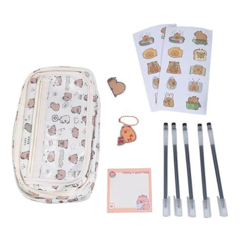YiNLuax Multi Layer Bleistiftbeutel Cartoon Animal Hülle Stifthalter Brosche Aufkleber Große Kapazität Beutel Cartoon Capybara Multi Layer Großer Kapazität Fall von YiNLuax