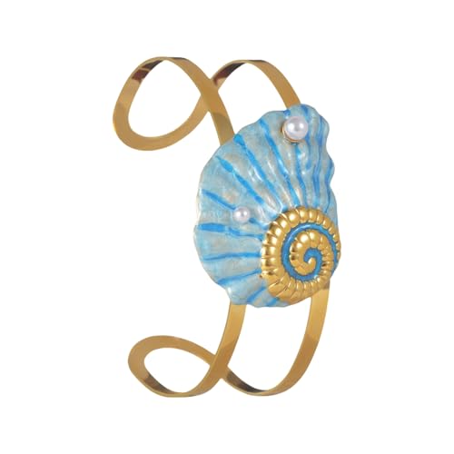YiNLuax Open Armreif Mit Meeresmangeln Mit Sea Star Shell Detailliertes Stilvolles Edelstahl Mode Accessoire Für Tägliche Kee Stylish Edelstahl Beach Armband von YiNLuax