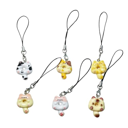 YiNLuax Packung Von 6 Einzigartigen Telefonschmuck Katzen Taschenzubehör Modische Schlüsselanhängerharz Textur Geeignet Für Künstlerische Displays Süßes Katzen Telefongurt von YiNLuax