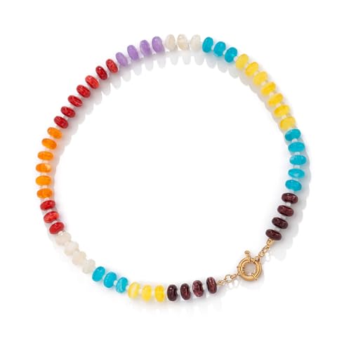 YiNLuax Regenbogen Farbenfrohe Acrylhalskettenhandschmuck Mit Polierten Perlen Modischer Tag Zu Nacht Trendy Party Halskette Accessoire von YiNLuax