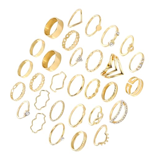 YiNLuax Silber/Gold Farbringe Set Elegant Stapel Geometrischer Fingerringe Schmuck Für Frauen Tägliche Outfits Partyzubehör von YiNLuax