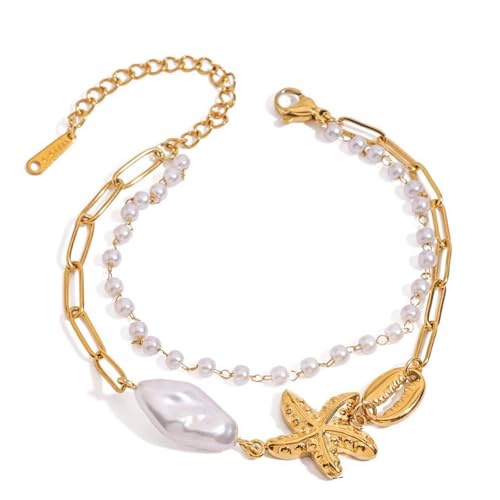 YiNLuax Stylish Minimalistische Seesternschale Anhänger Armband Verstellbares Handgelenk Kette Mode Schmuckstück Minimalistische Seesternschale Charme Armband von YiNLuax