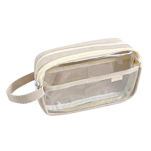 YiNLuax Transparentes Federmäppchen mit zwei großen Fächern, Mehrzweck-Federmäppchen, Federmäppchen, Reise-Make-up-Aufbewahrungstasche für Mädchen, Cremiges Gelb, 21.5*6.2*13cm von YiNLuax