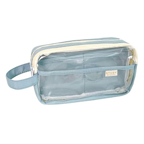 YiNLuax Transparentes Federmäppchen mit zwei großen Fächern, Mehrzweck-Federmäppchen, Federmäppchen, Reise-Make-up-Aufbewahrungstasche für Mädchen, blau, 21.5*6.2*13cm von YiNLuax